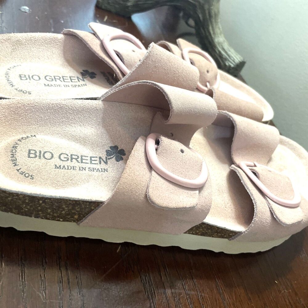 Bio Green Women’s Sz 9 EU 40 Pink Suede Double Buckle Strap Memory Foam Sandals - Picture 5 of 8